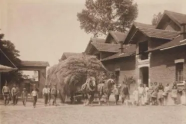 De immense binnenkoer van Stoeterij Haras de Vollezeele