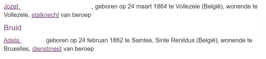 Historisch bevolkingsregister van Vollezele met beroepen