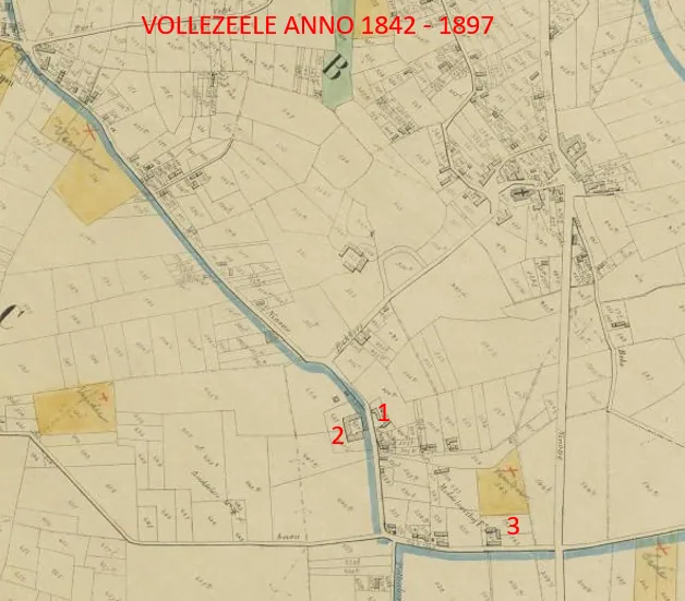 Kaart met de ligging van de drie stoeterijen in Vollezele